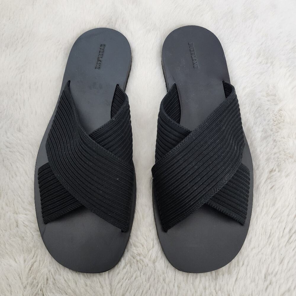 Everlane Day Crossover ReKnit Black Slide Sandals Square Toe 9 Women NEW